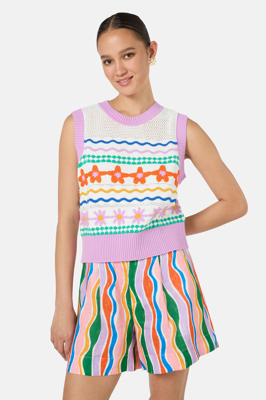 Gorman - Flower Crochet Knit Vest - multi