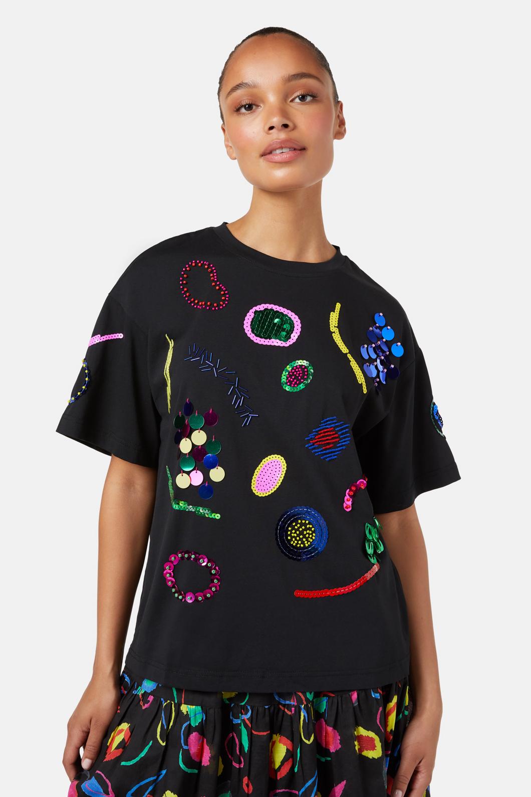 Gorman - Neon Scribble Sequin Tee - black