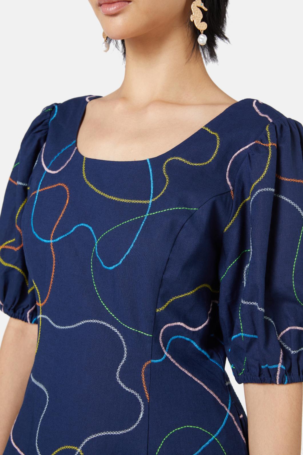 Gorman - Taking A Trip Embroidered Dress - navy
