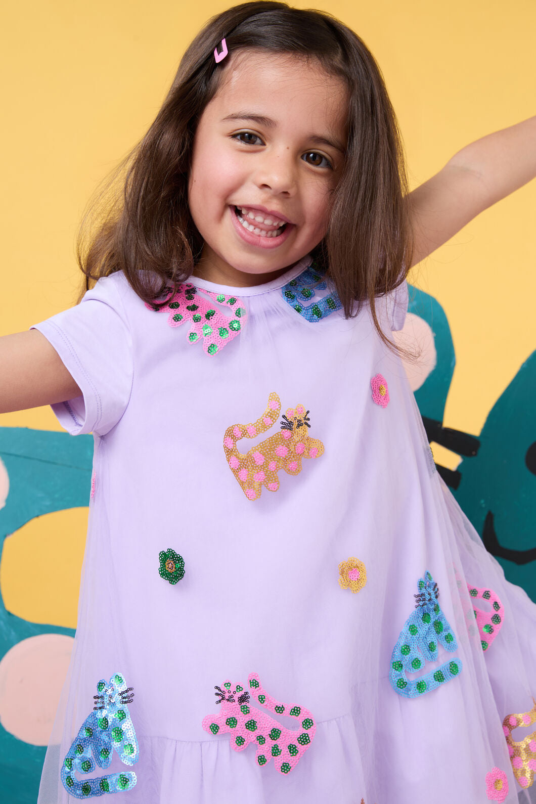 Gorman - Leopard Sequins Kids Dress - lilac