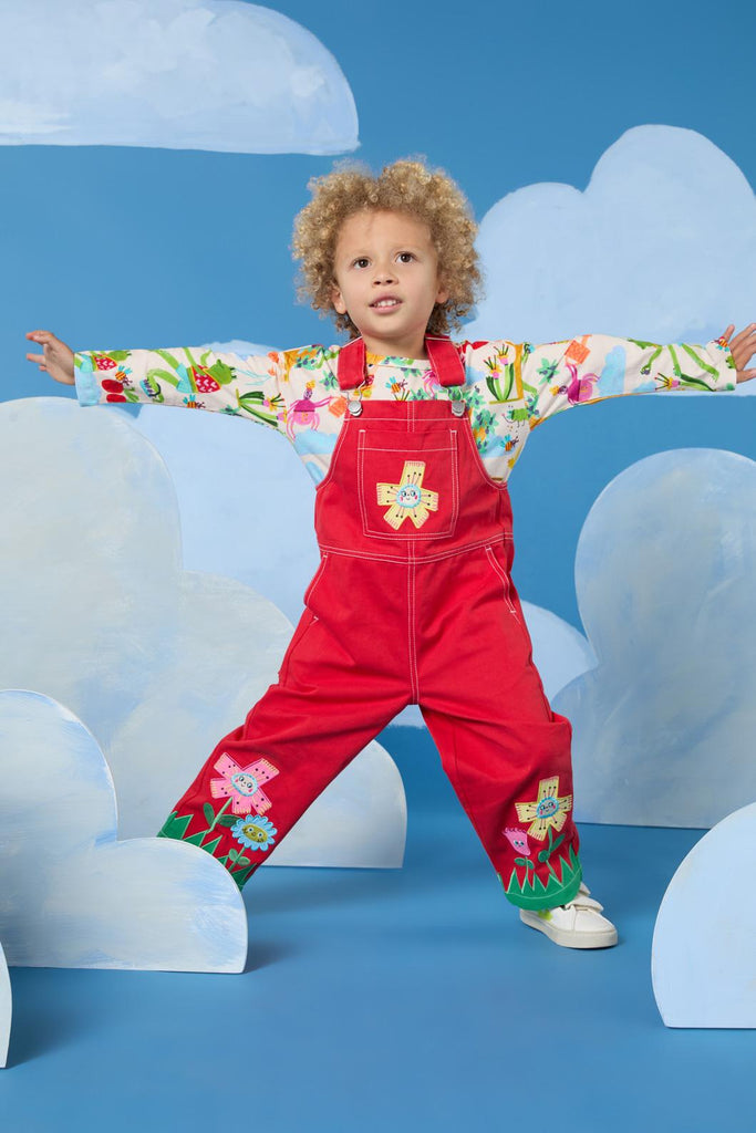 Red Bloomer Overalls Set