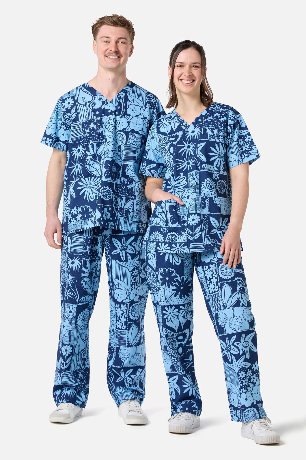 Gorman - Flower Collage Scrub Set - navy