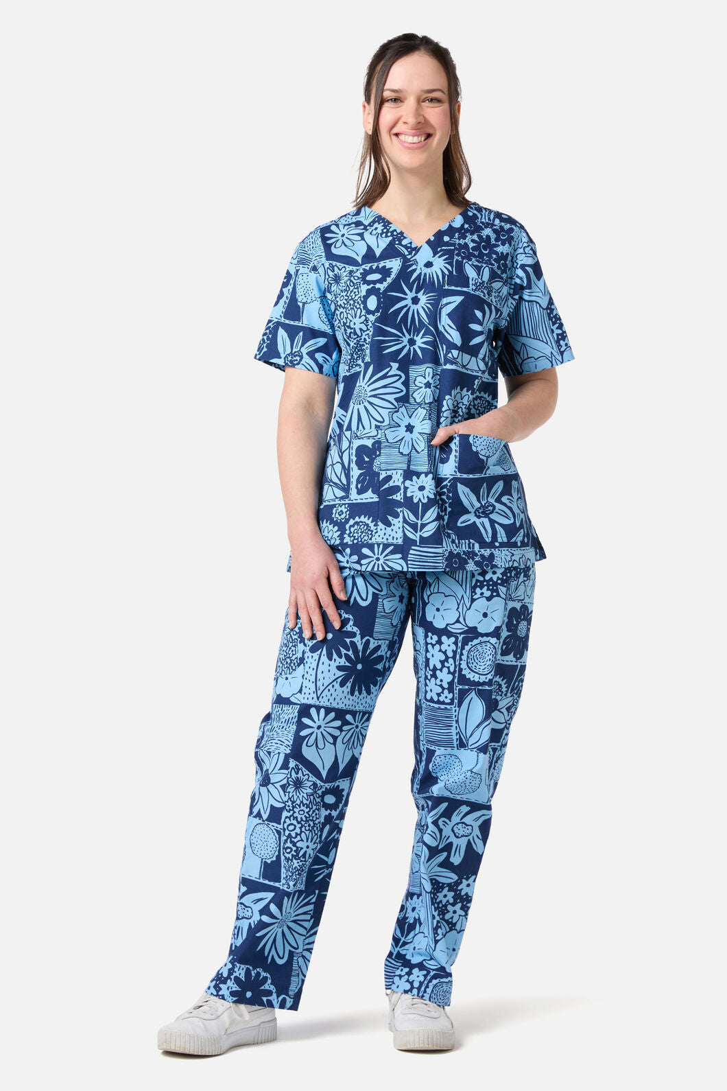 Gorman - Flower Collage Scrub Set - navy