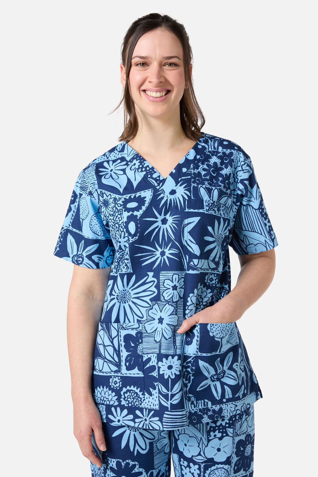 Gorman - Flower Collage Scrub Set - navy