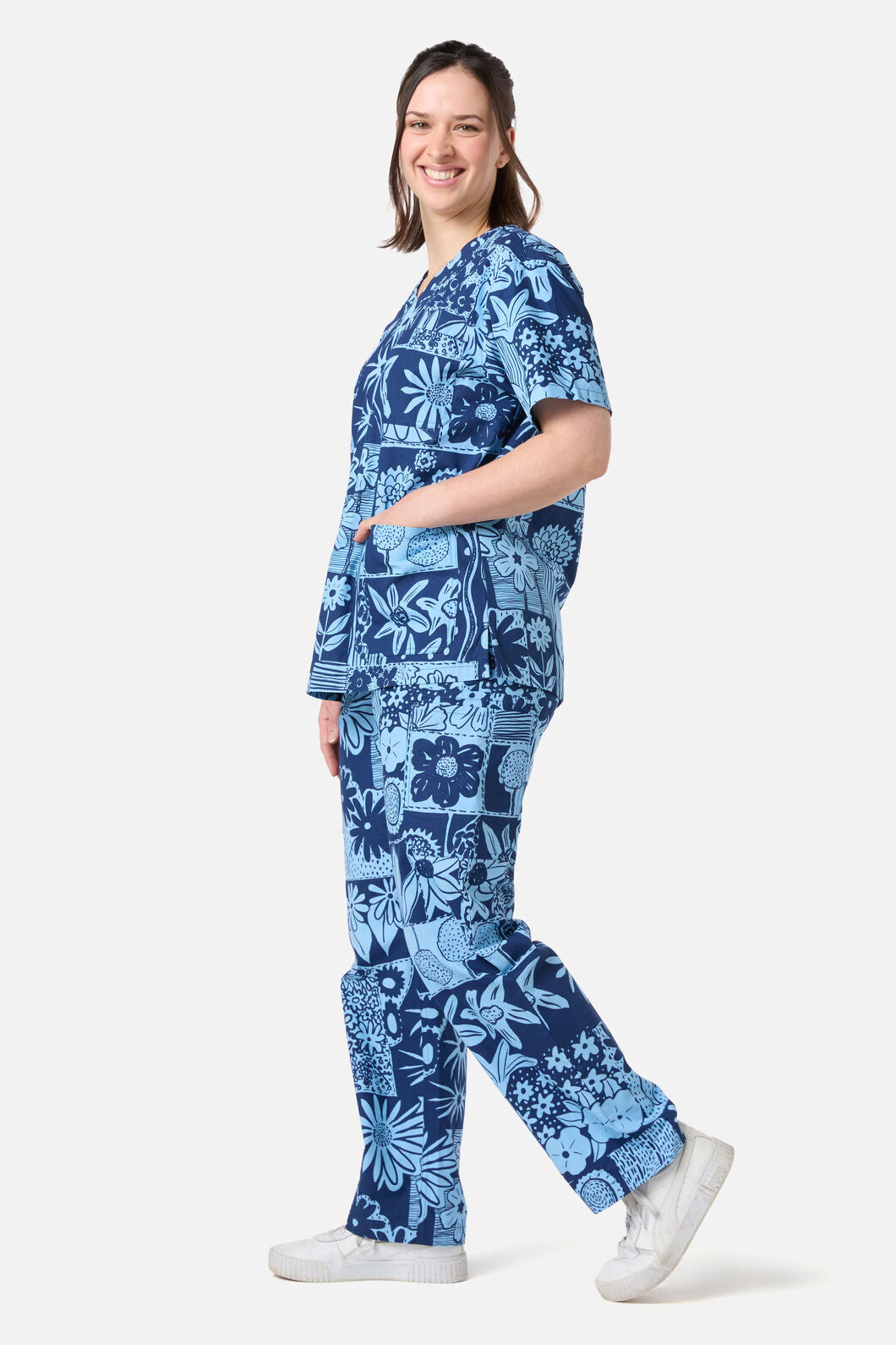 Gorman - Flower Collage Scrub Set - navy