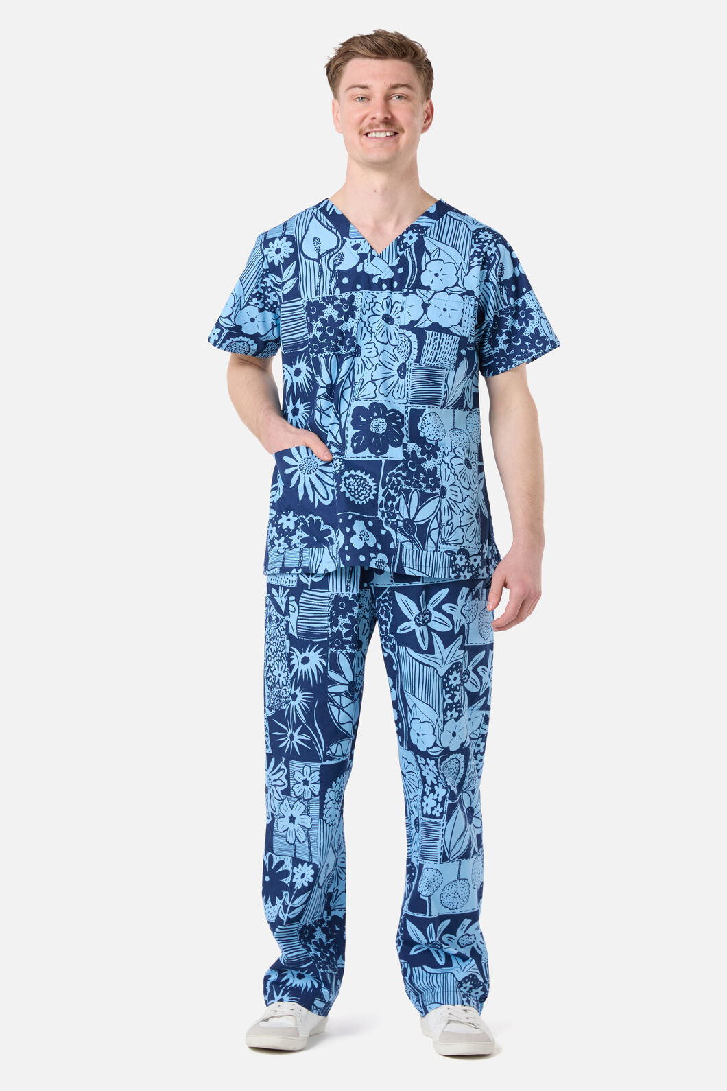 Gorman - Flower Collage Scrub Set - navy
