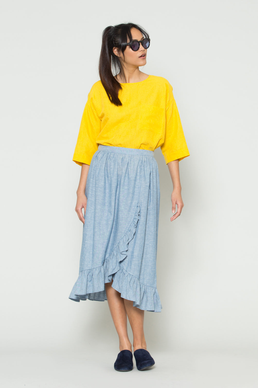 Gorman - Chambray Frill WrapSkirt - blue