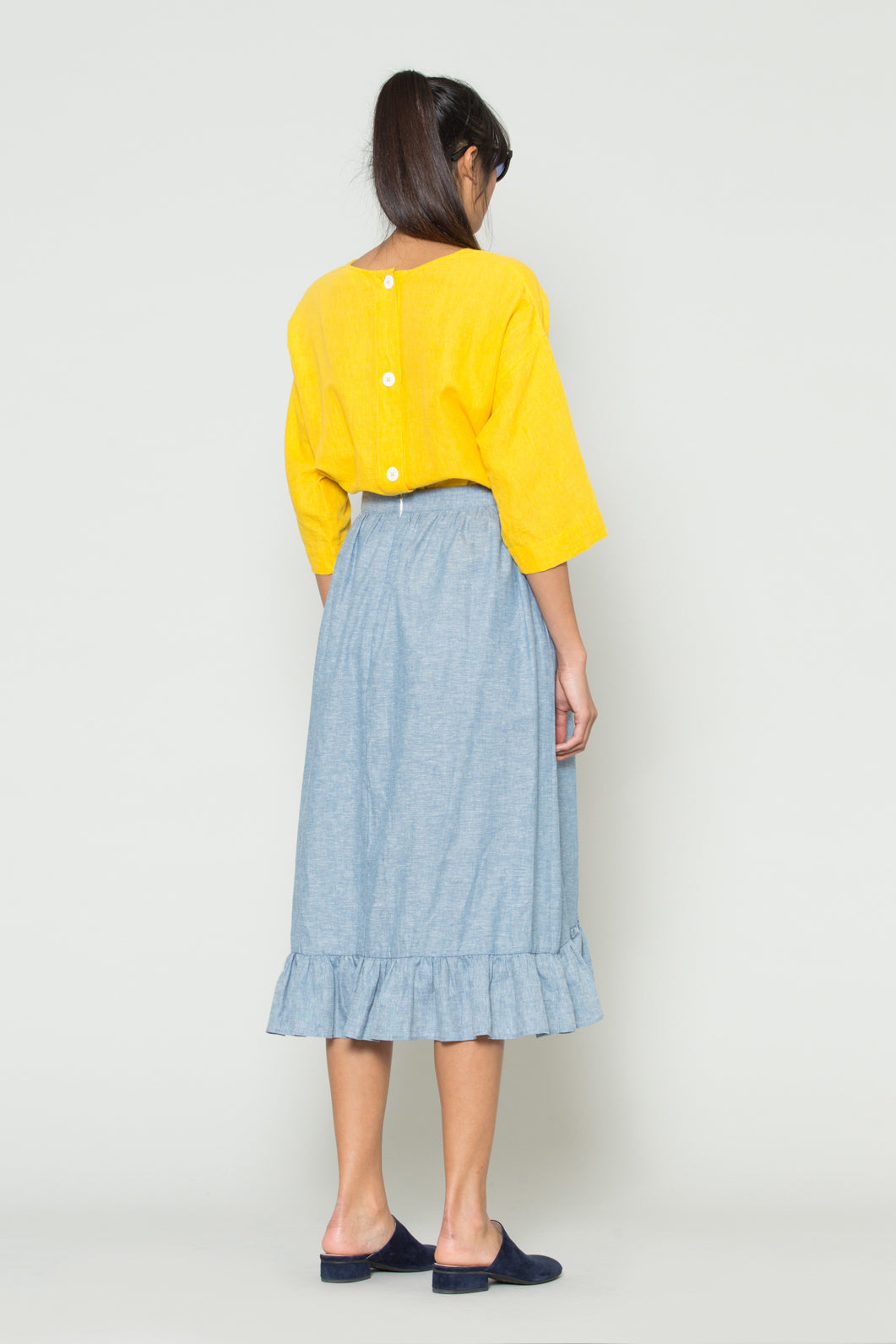 Gorman - Chambray Frill WrapSkirt - blue