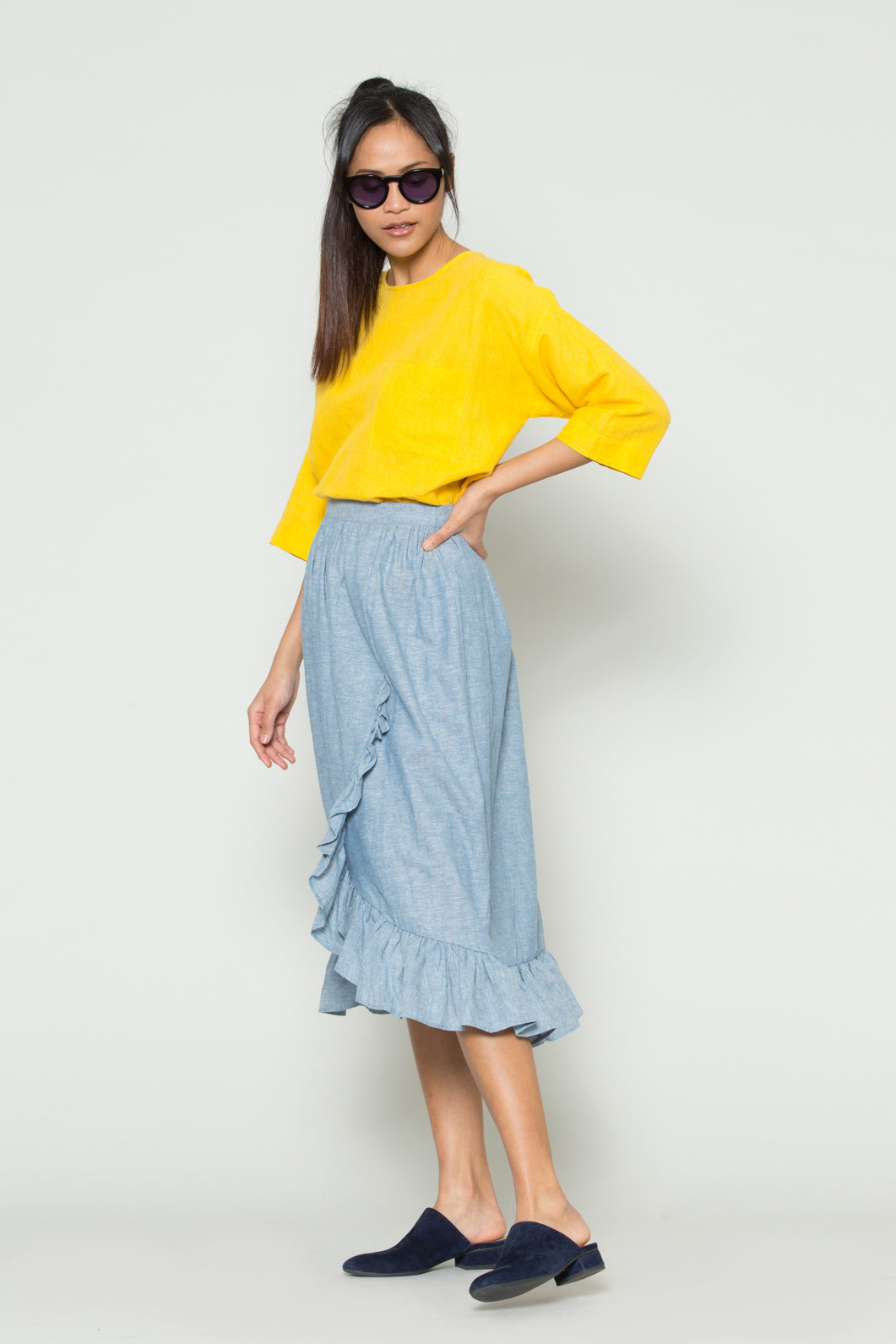 Gorman - Chambray Frill WrapSkirt - blue