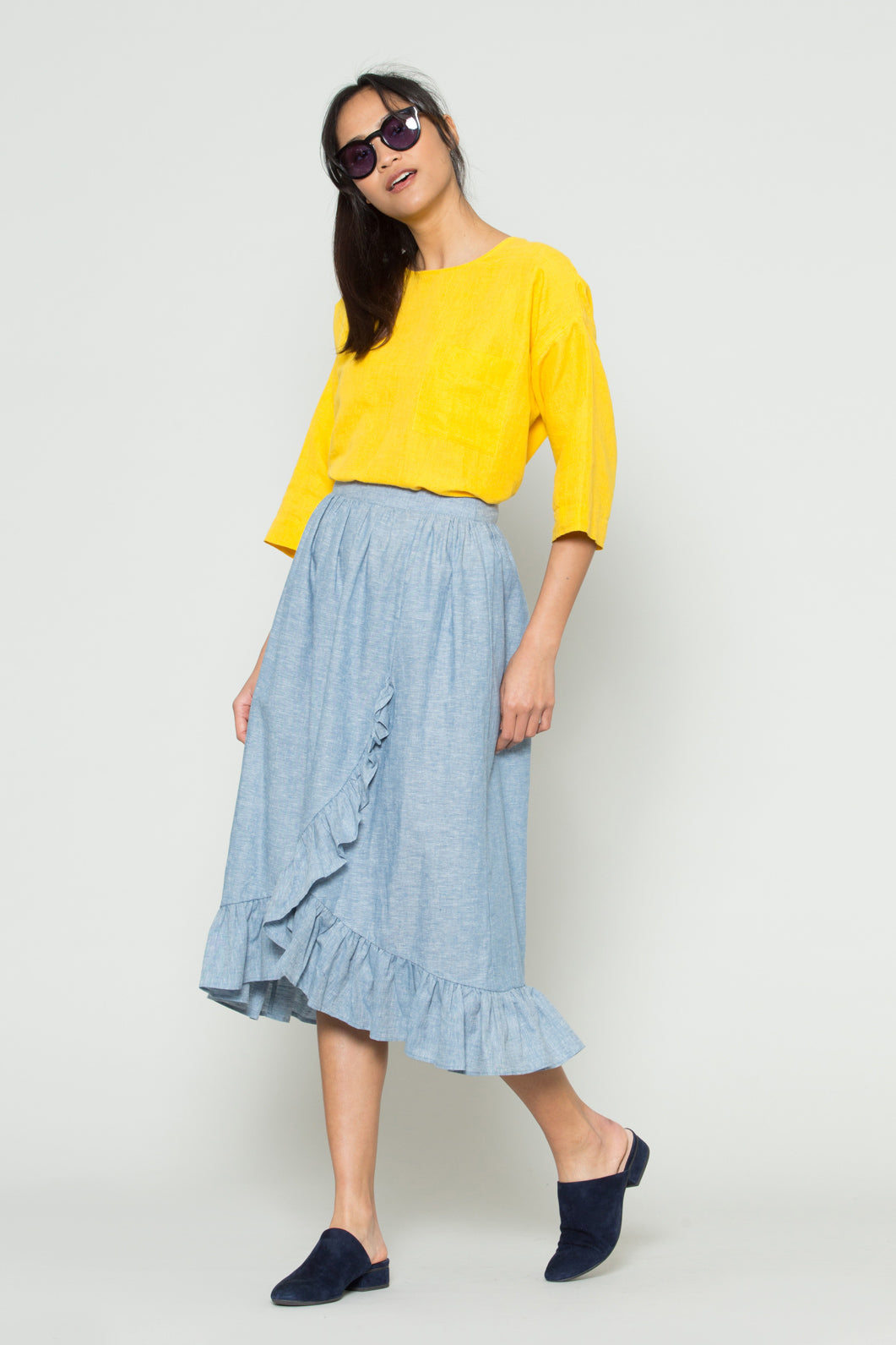 Gorman - Chambray Frill WrapSkirt - blue