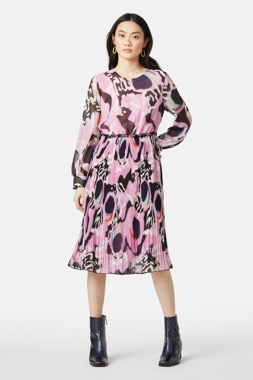 gorman pleated dress Gorman Broad Leaf Pleated Midi Dress Multi Size 10