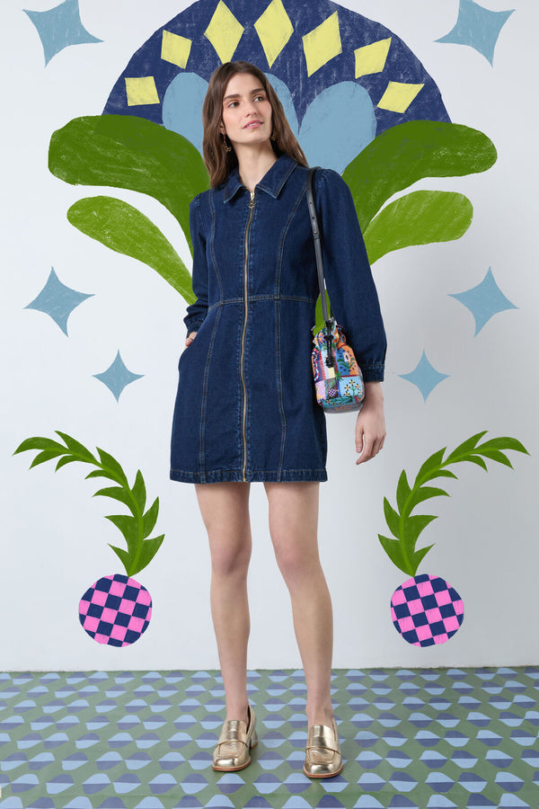 gorman denim dress Gorman Womens Denim Mini Dress Size 8 Blue White Polka Dot Cotton Shirt Sleeves