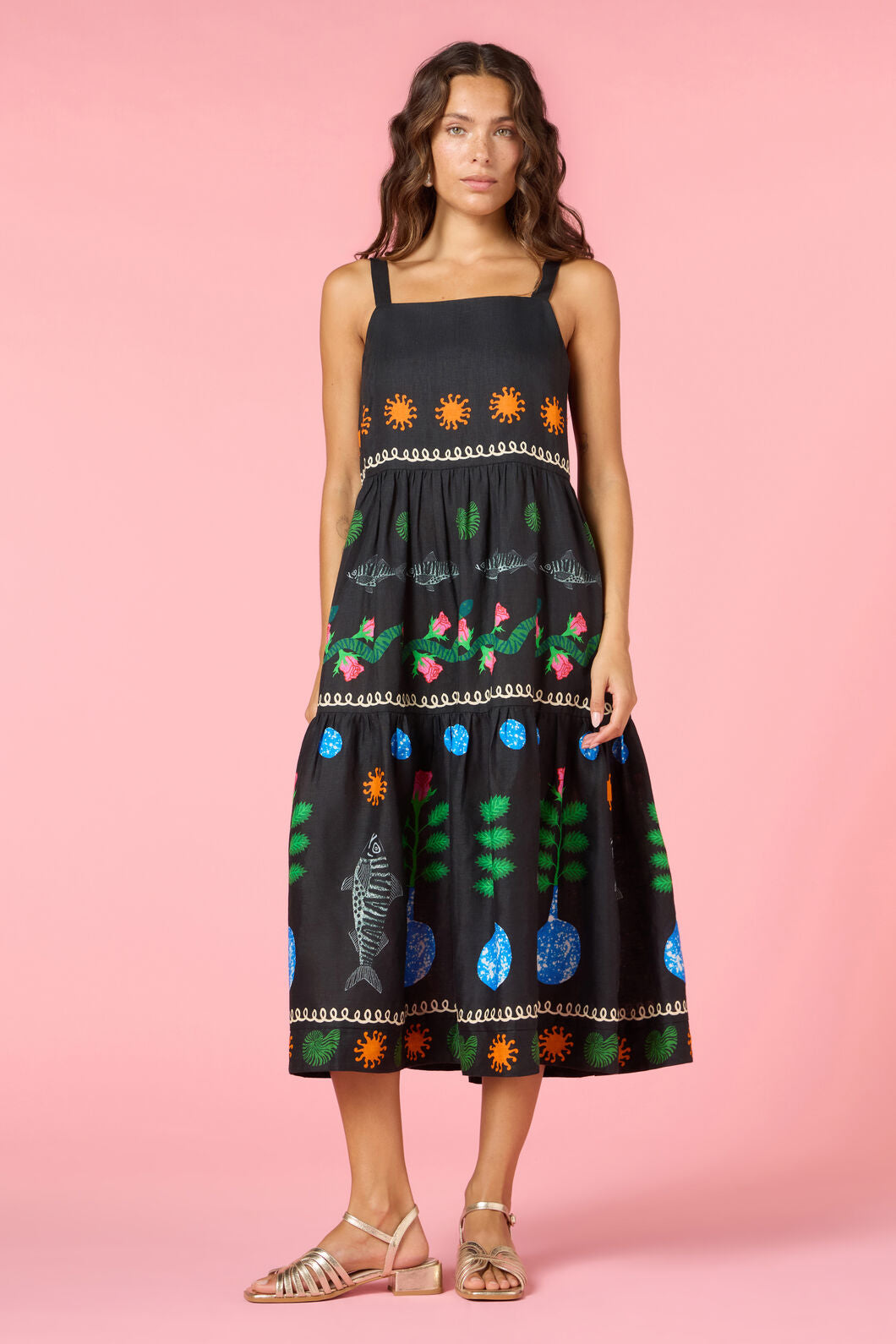 Gorman - Gone Fishing Print Long Dress - black