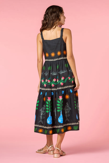 Gorman - Gone Fishing Print Long Dress - black