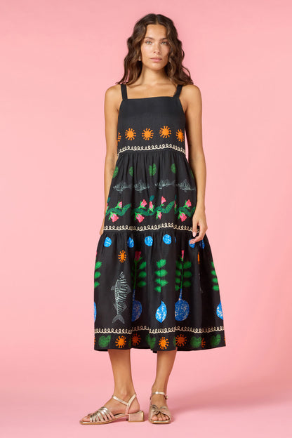 Gone Fishing Print Long Dress