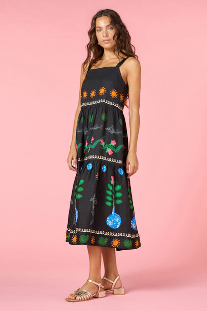 Gone Fishing Print Long Dress