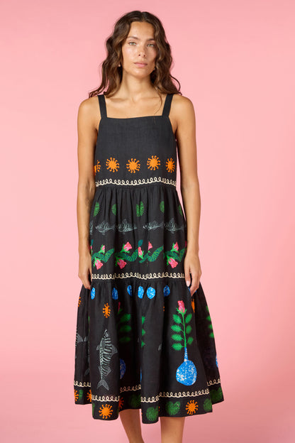 Gone Fishing Print Long Dress