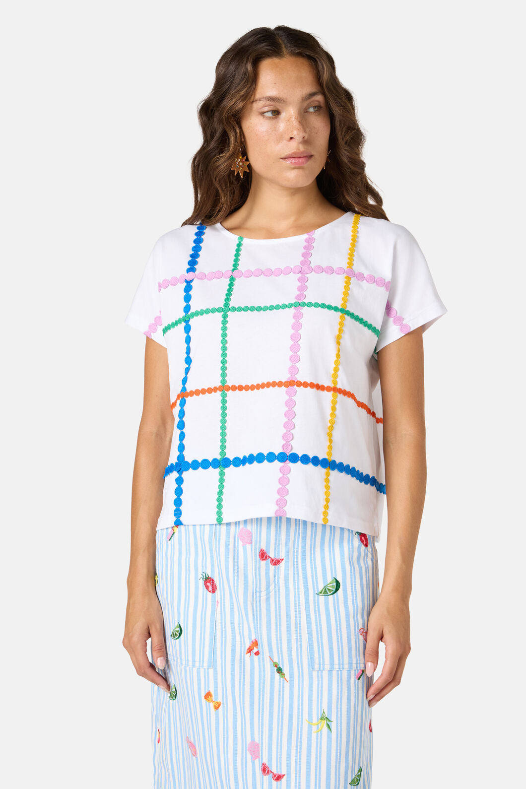 Gorman - Stripe Embroidered Tee - white