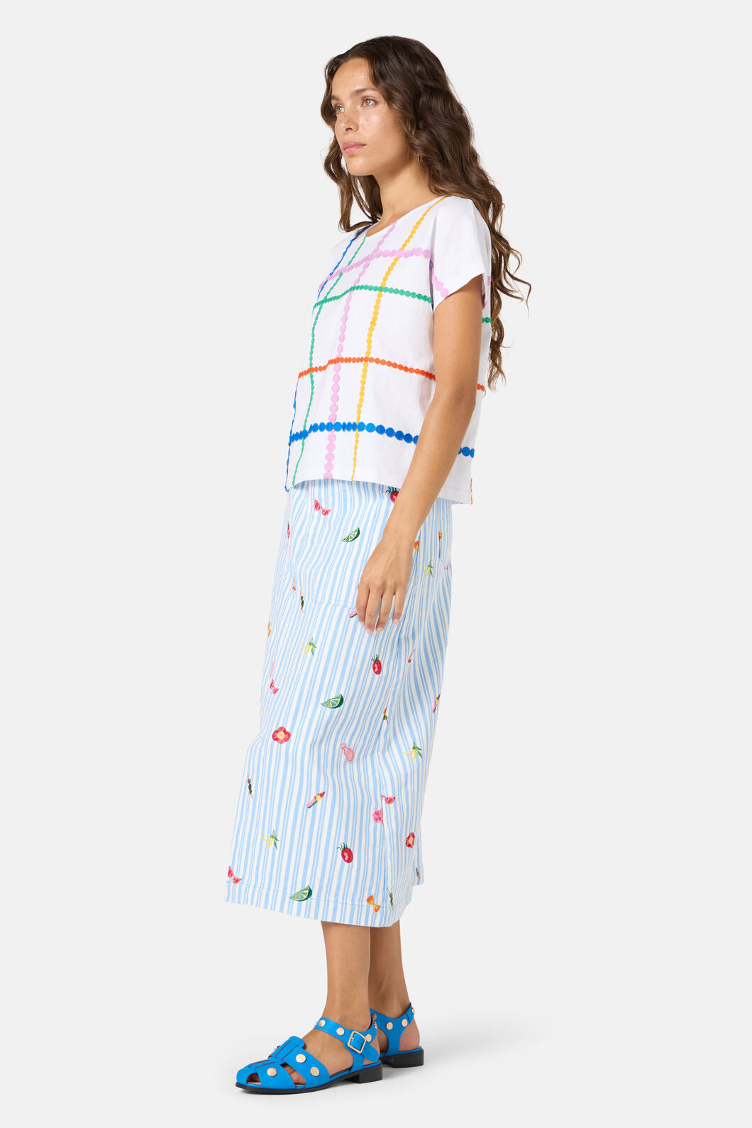 Gorman - Stripe Embroidered Tee - white