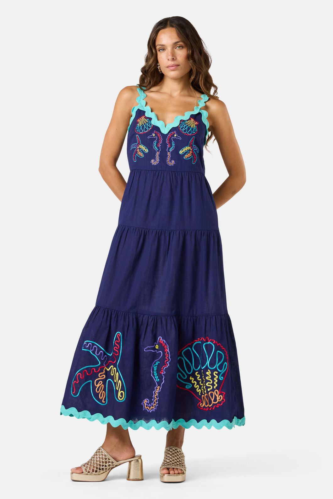 Gorman - Mermaid Embroidered Maxi Dress - navy