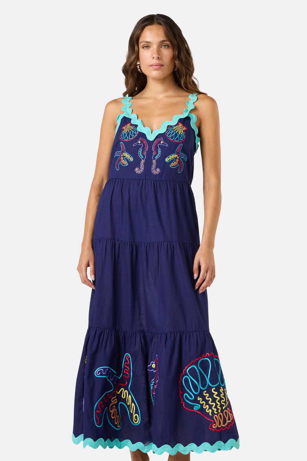 Gorman - Mermaid Embroidered Maxi Dress - navy