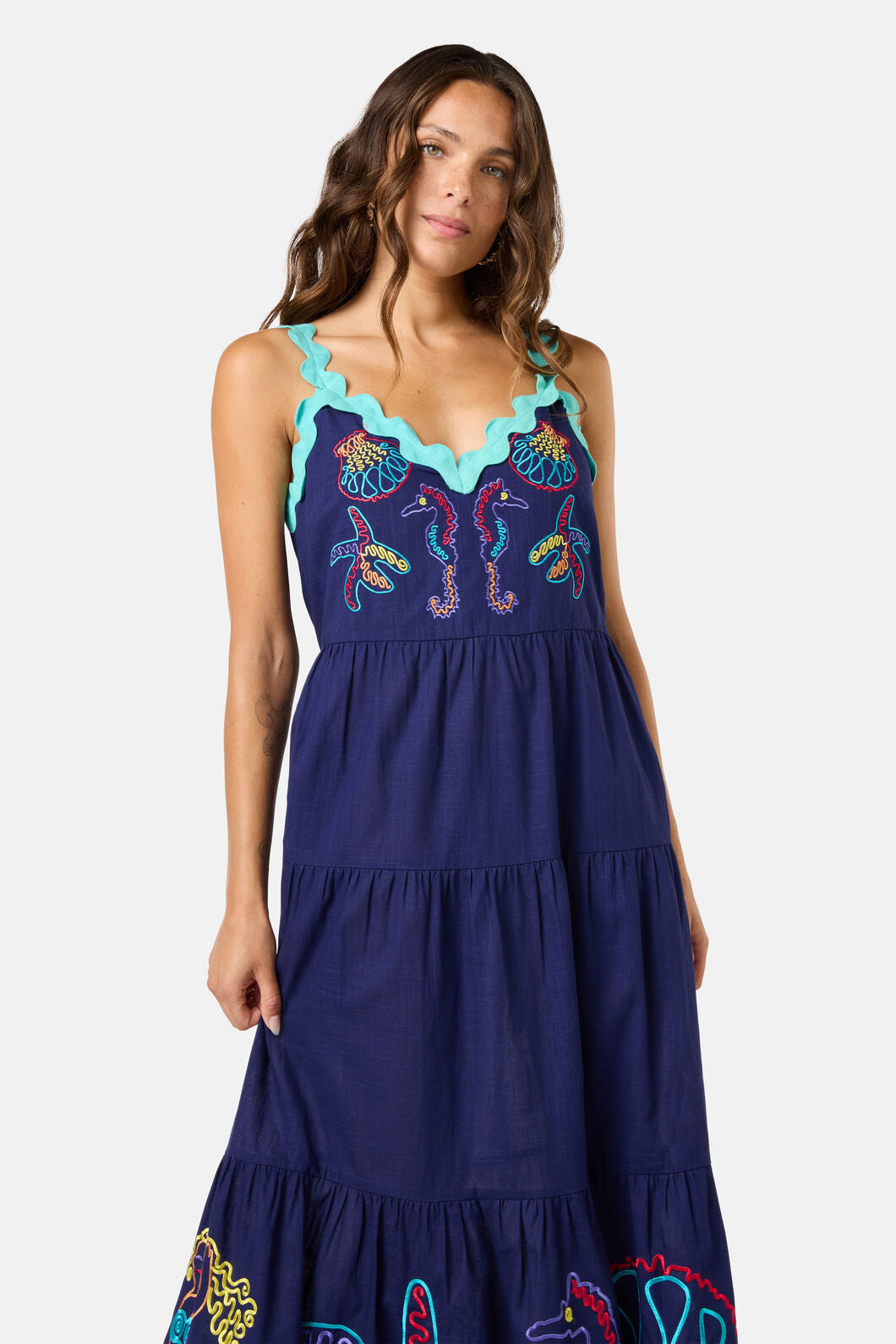 Gorman - Mermaid Embroidered Maxi Dress - navy