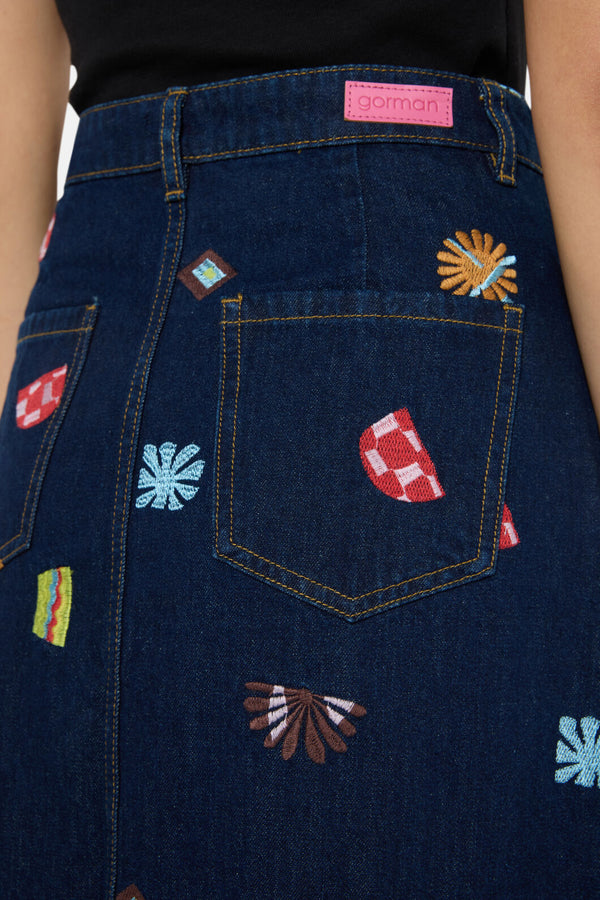 Gorman - Tropic Pop Denim Skirt - indigo