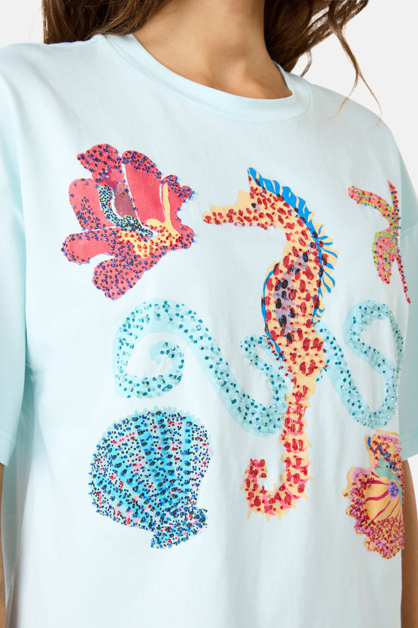 Gorman - MermaidBeadedPlacemntRelaxTee - blue