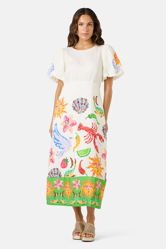 Gorman - Mosaic Mile Linen Long Dress - print
