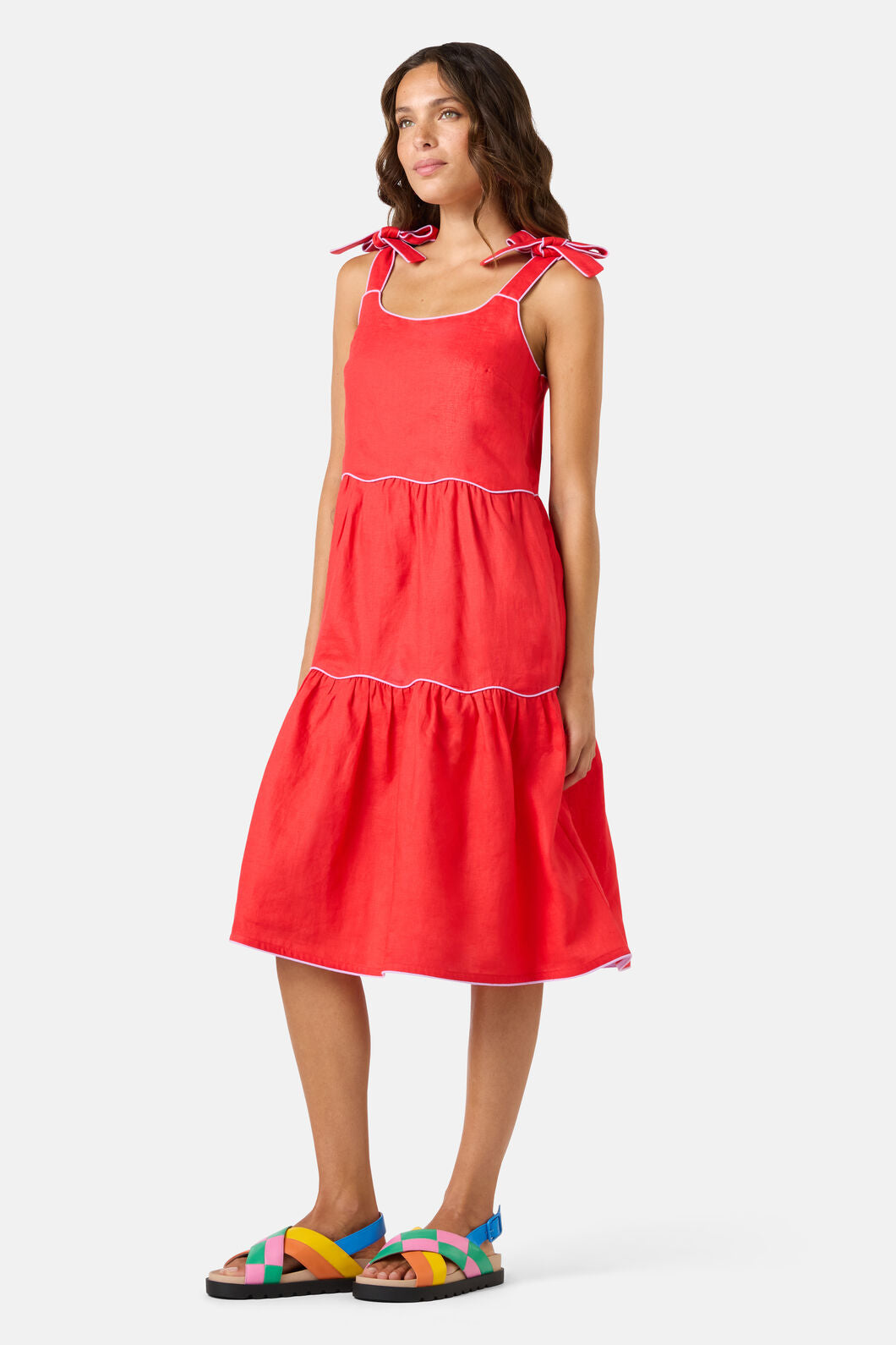 Gorman - Path Your Way Tiered Linen Dress - red