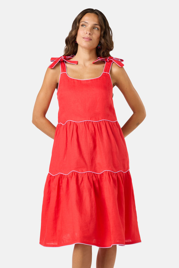Gorman - Path Your Way Tiered Linen Dress - red