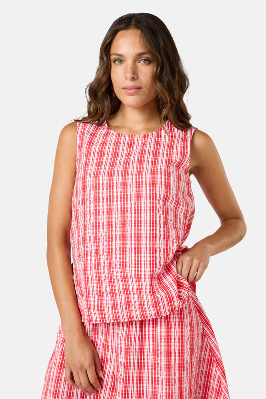 Gorman - Highland Check Ruched Tank - red