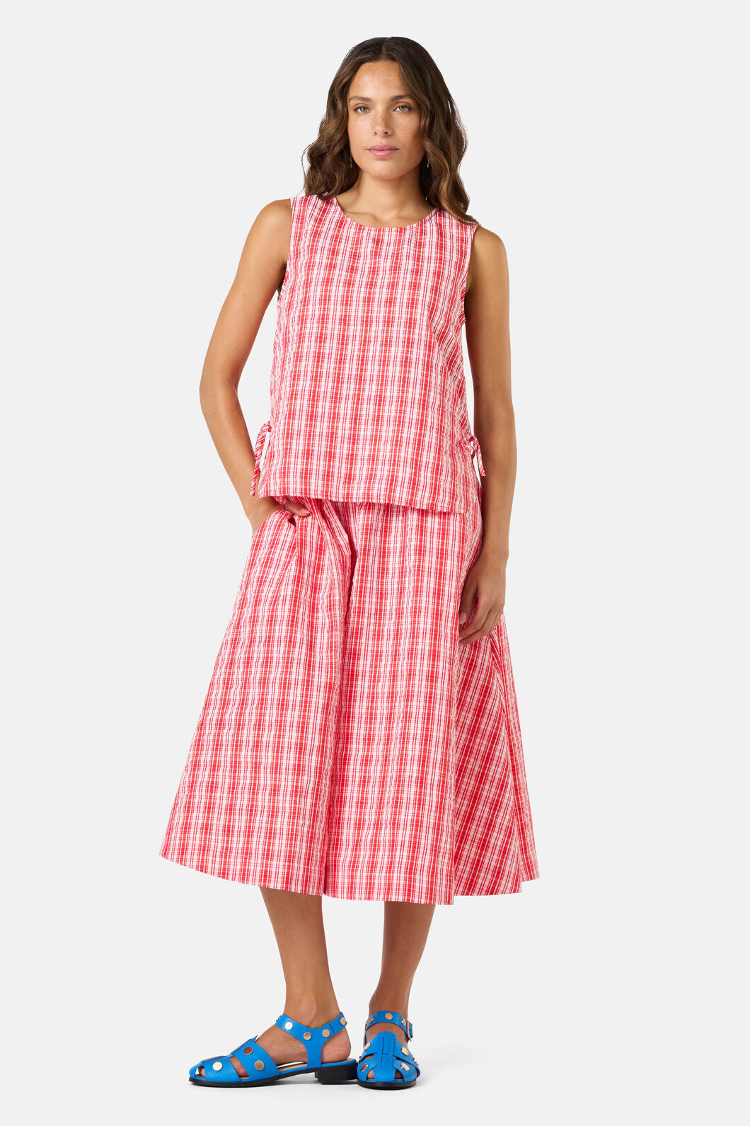 Gorman - Highland Check Ruched Tank - red