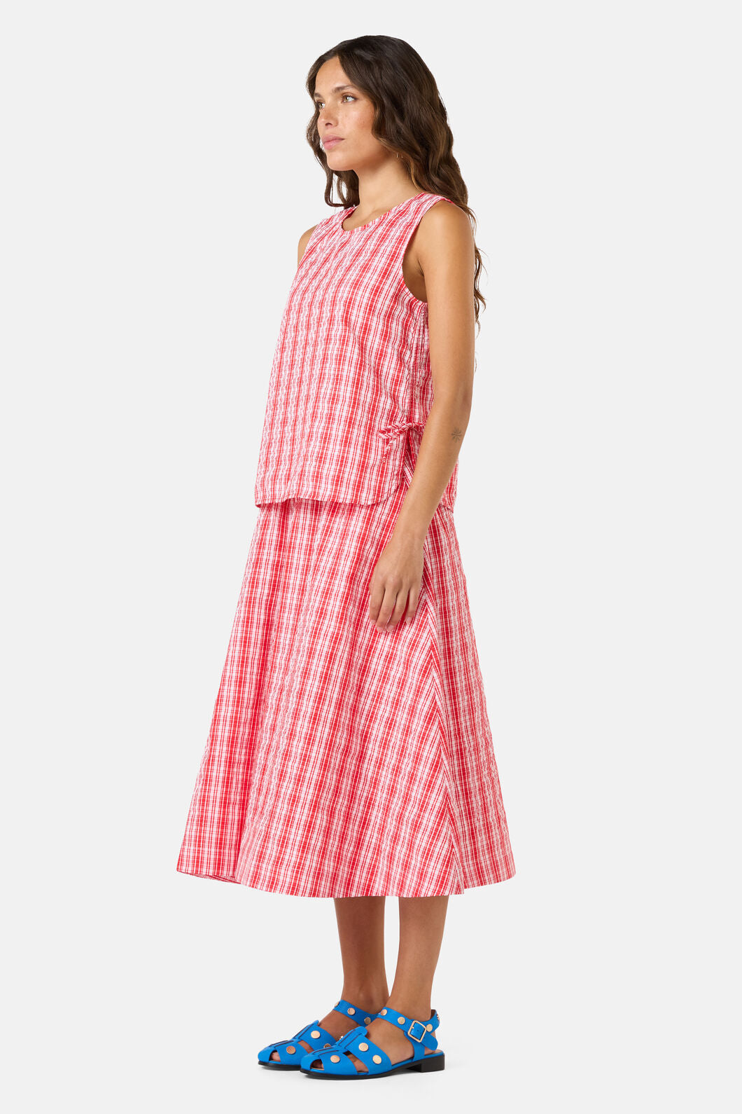 Gorman - Highland Check Ruched Tank - red