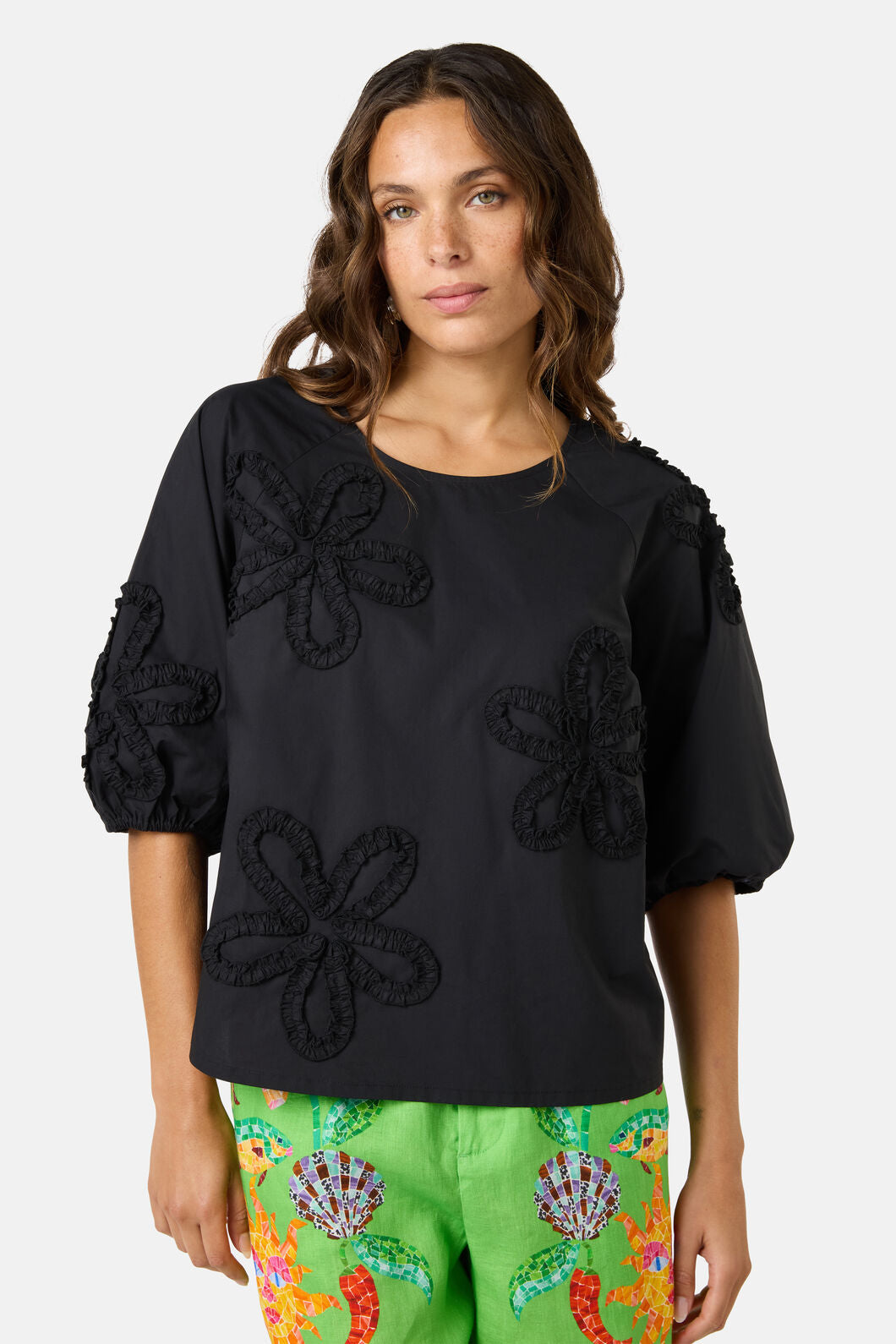 Gorman - Hi Flower Cotton Top - black