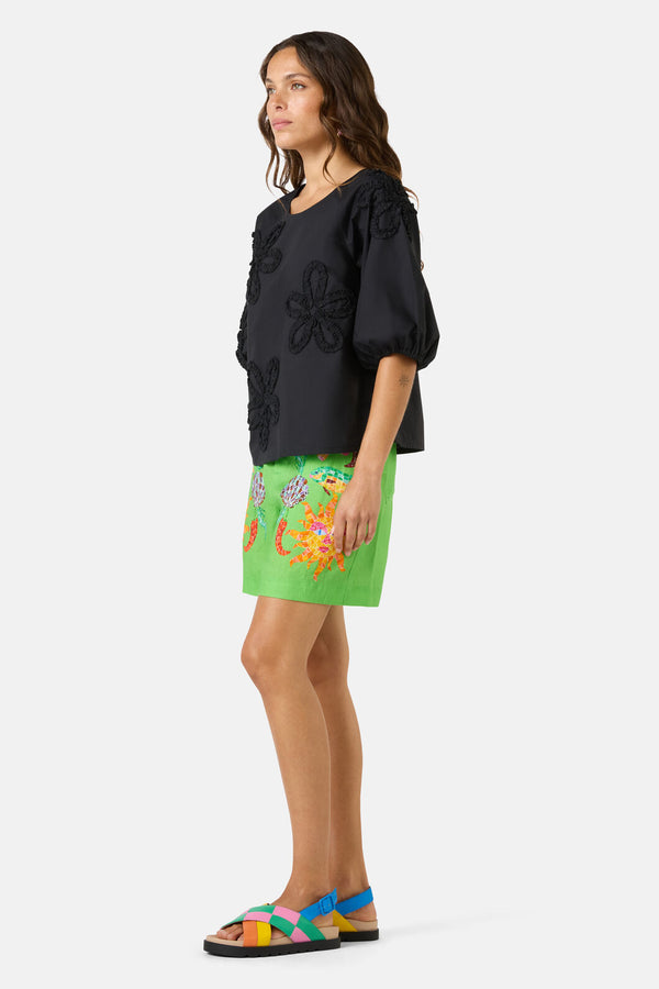 Gorman - Hi Flower Cotton Top - black