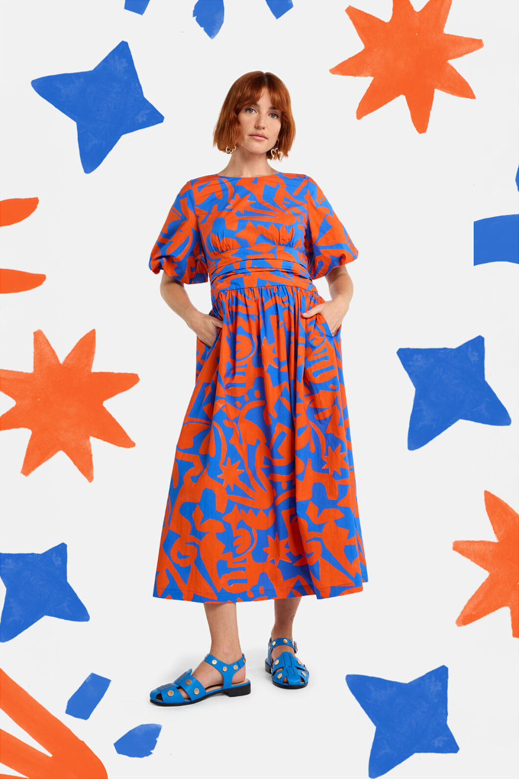 Gorman - Firecracker Print Cotton Midi Dress - print