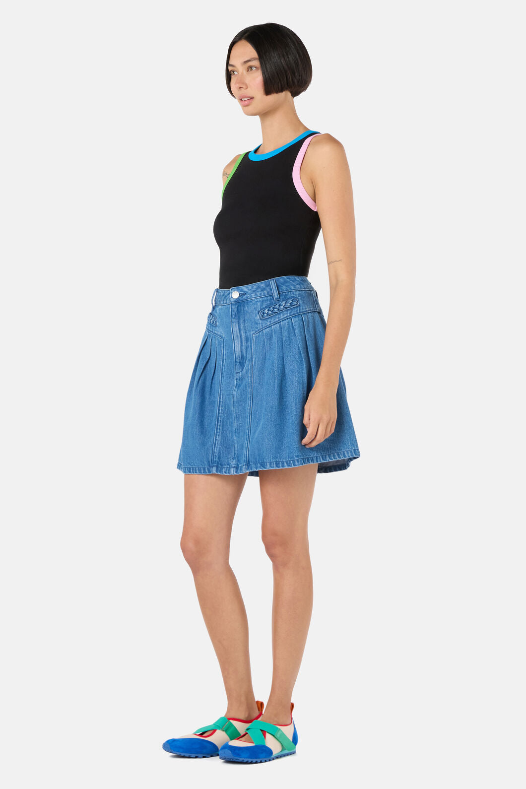 Gorman - Plait Denim Mini Skirt - mid-blue