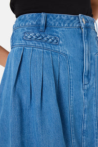 Gorman - Plait Denim Mini Skirt - mid-blue