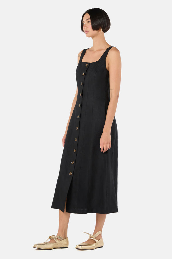 Gorman - The Column Linen Plain Dress - black
