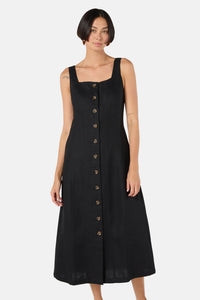 Gorman - The Column Linen Plain Dress - black