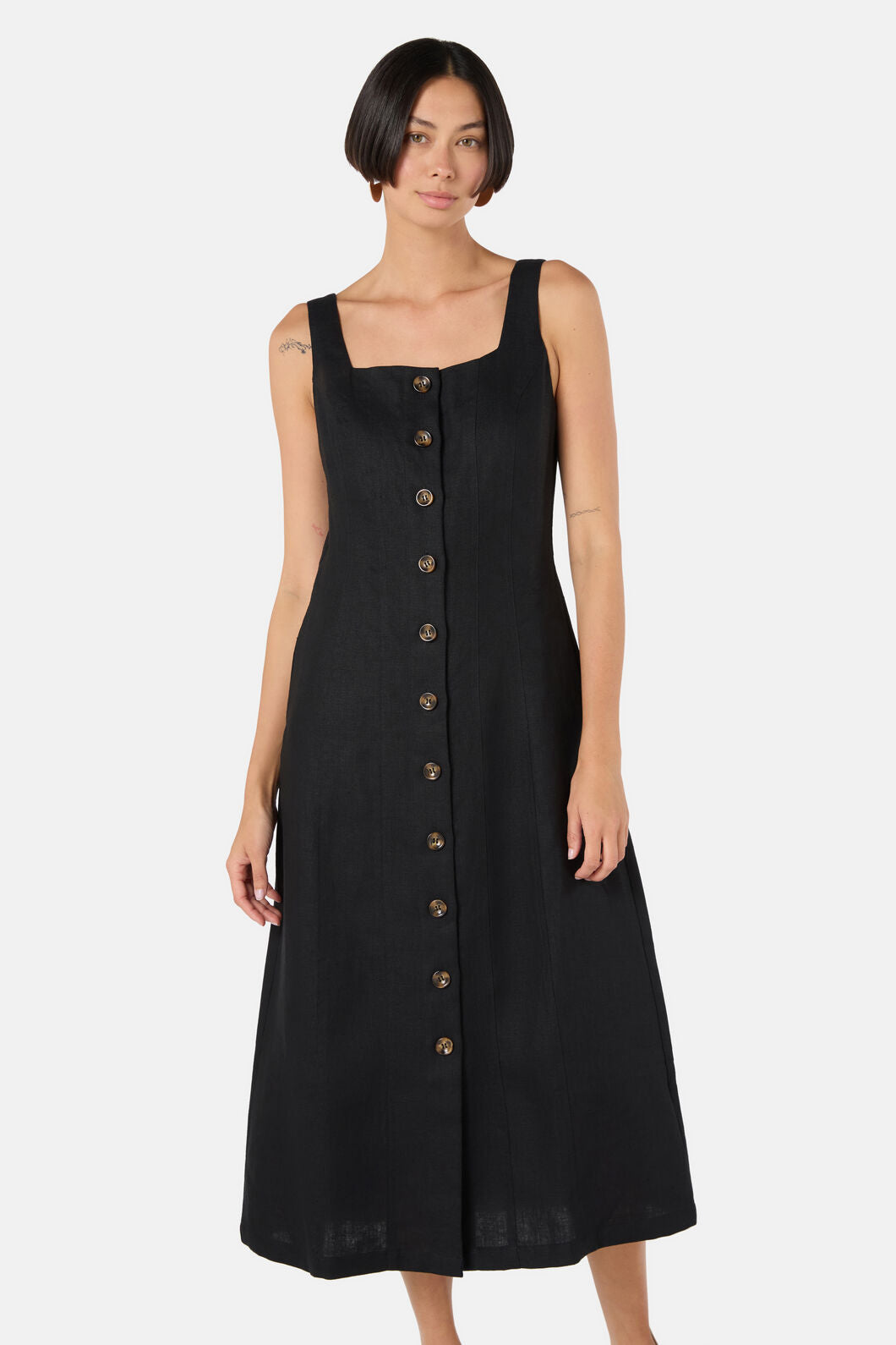 Gorman - The Column Linen Plain Dress - black
