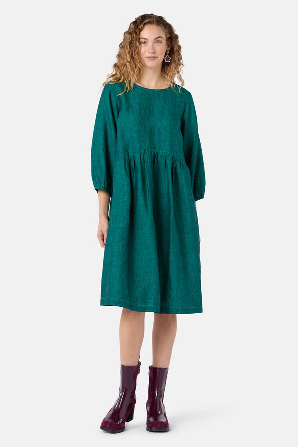 Gorman - Top Stitch Shot Linen Dress - green