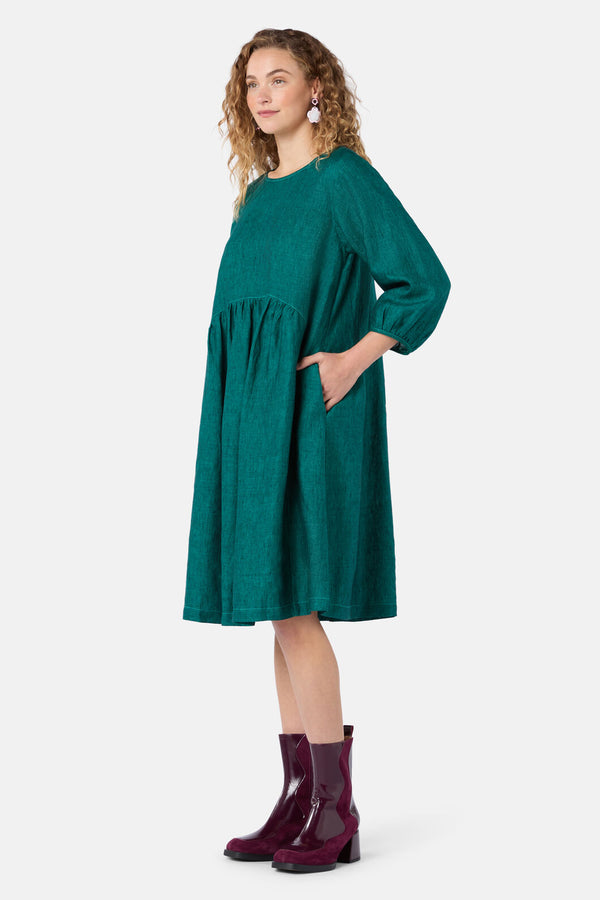 Gorman - Top Stitch Shot Linen Dress - green
