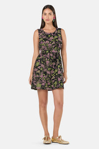 Gorman - Floral Flight Denim Mini Dress - black