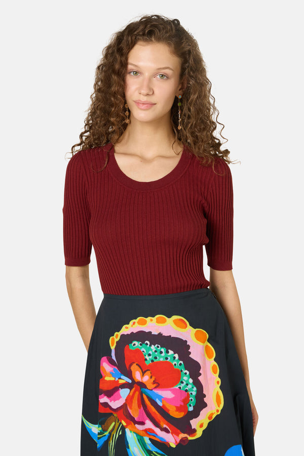 Gorman - Allegra Scooped Neck Knit Top - plum