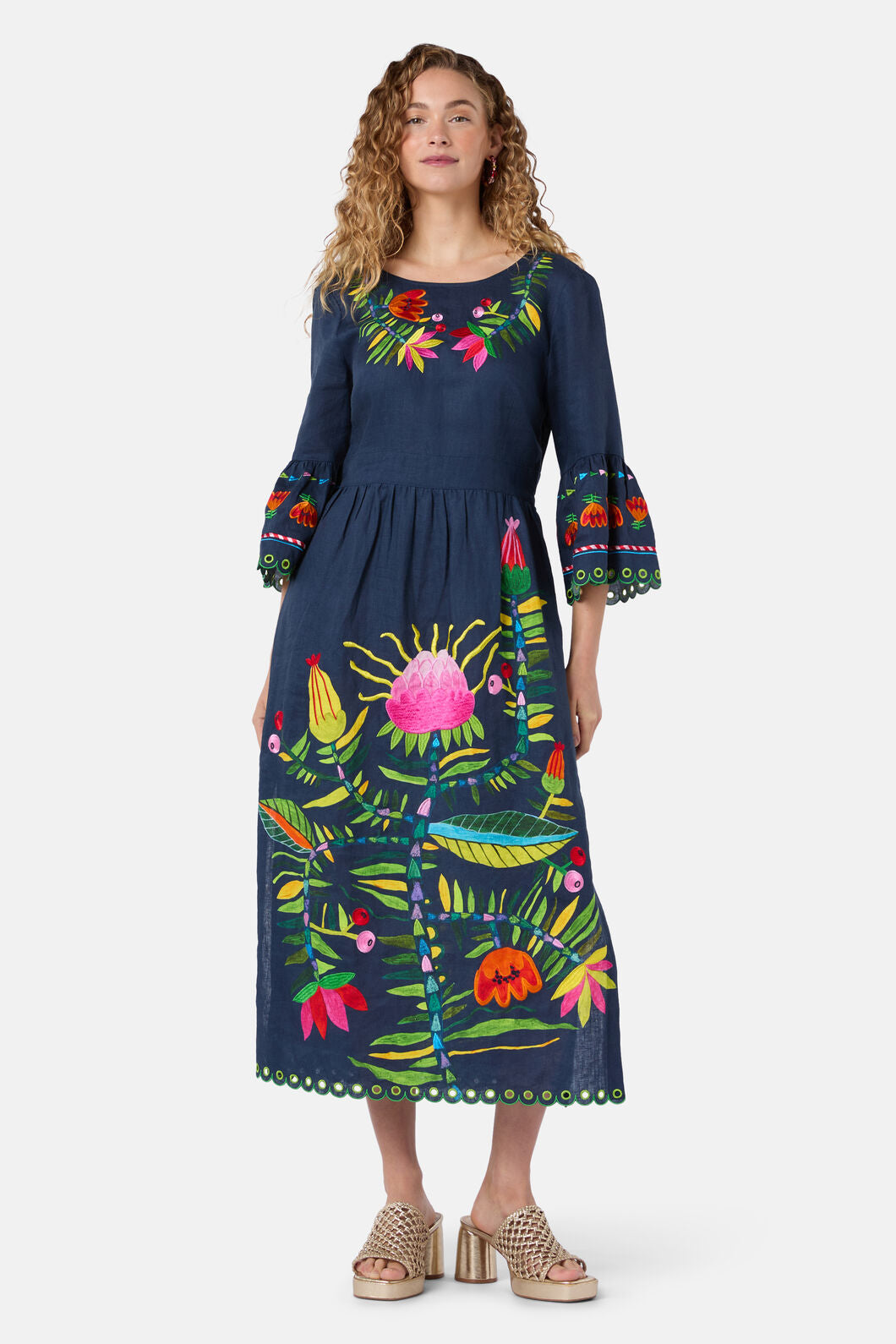Gorman - Pretty Protea Embroidered Dress - navy