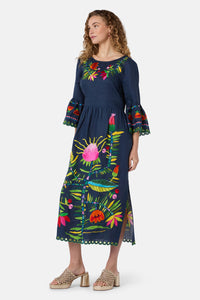 Gorman - Pretty Protea Embroidered Dress - navy