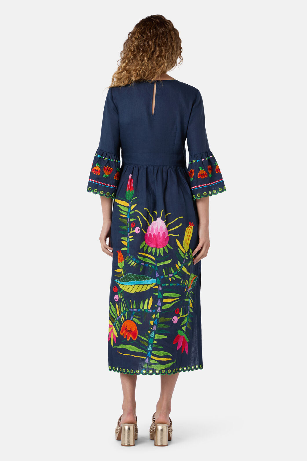 Gorman - Pretty Protea Embroidered Dress - navy
