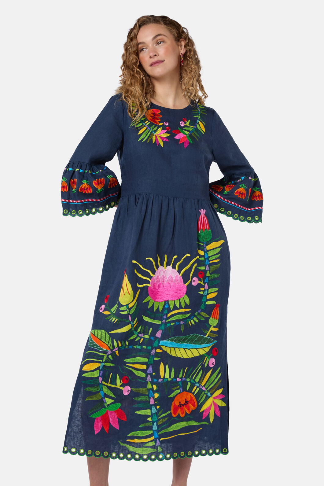 Gorman - Pretty Protea Embroidered Dress - navy